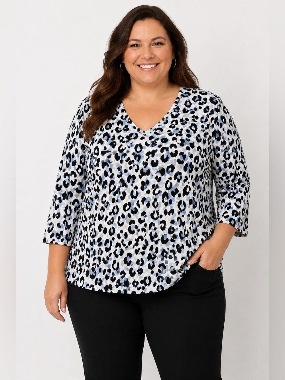 Chico's Multicolor Leopard Print V-Neck 3/4 Sleeve Top 2X NWOT